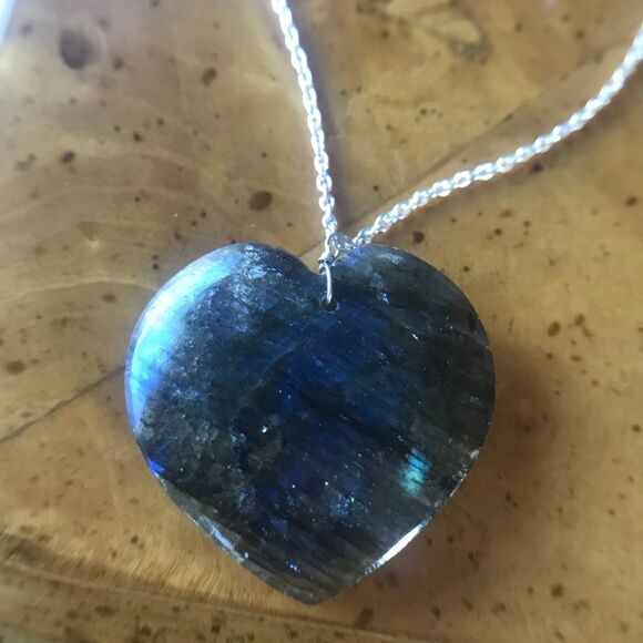 Natural Labradorite Sterling Silver Heart Necklace - Picture 6 of 6